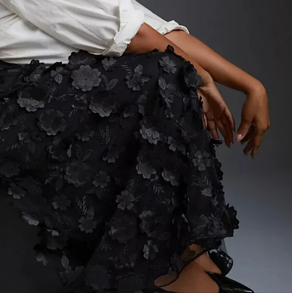 Anthropologie Black Floral Skirt - Picture 4 of 15